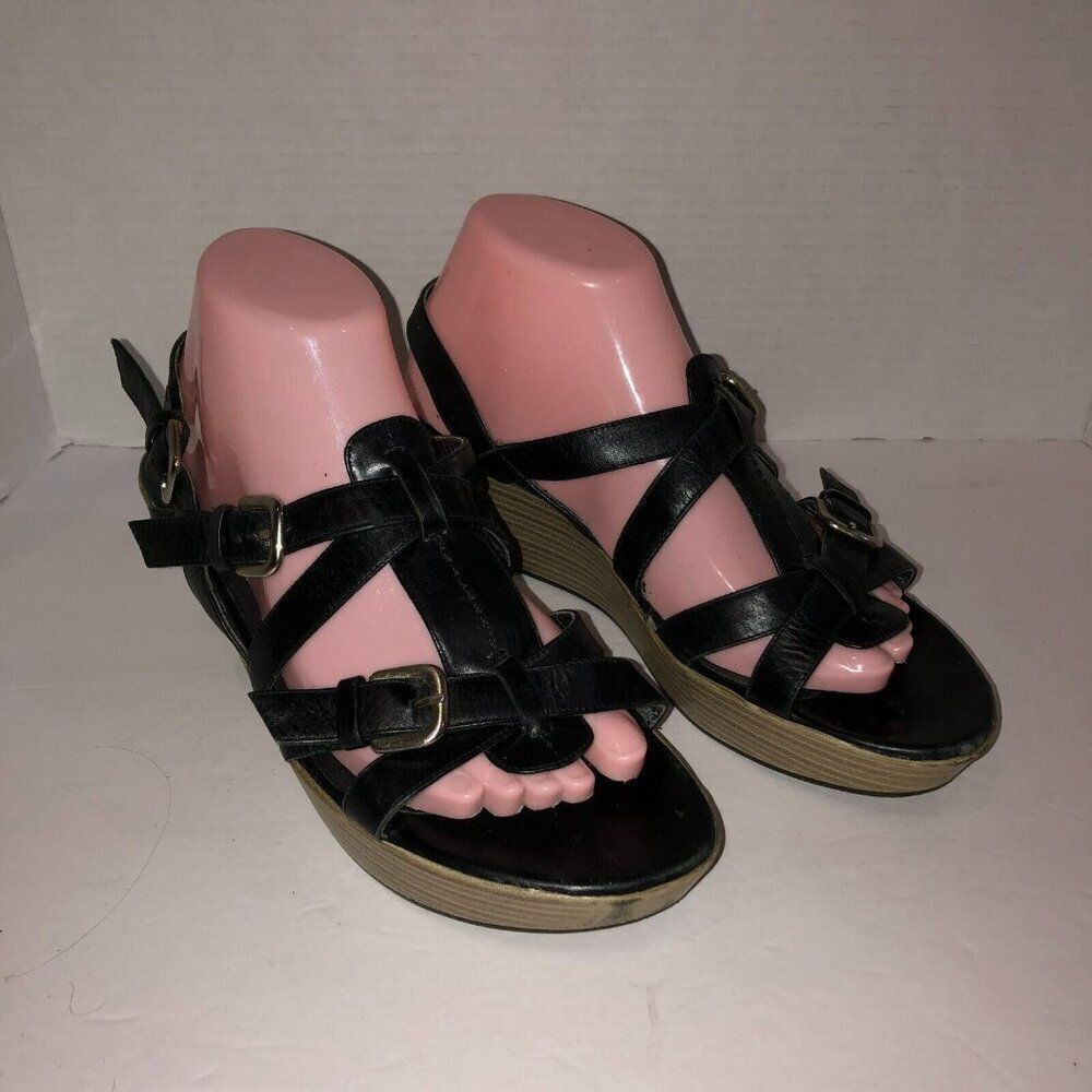 Stuart Weitzman Womens Size 9 M Black Open Toe Strappy Platform Wedge Sandals - Picture 3 of 10